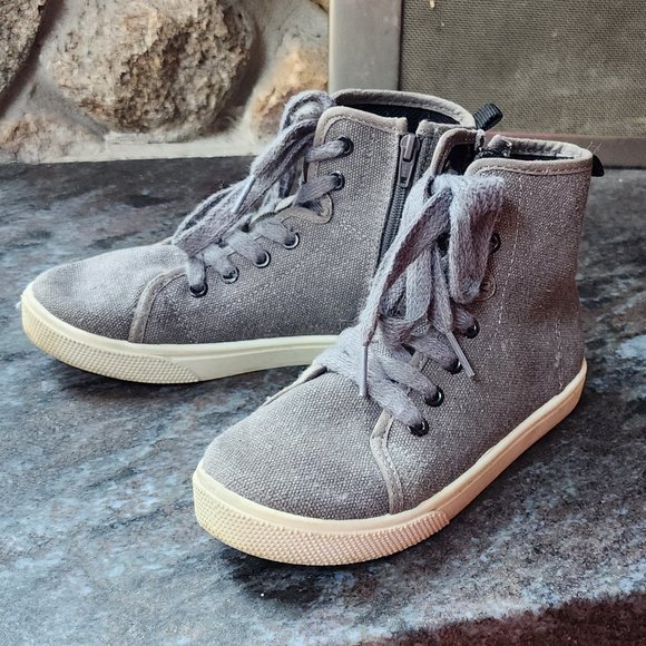 Cat & Jack Gray Canvas High-Top Sneakers Size 13 - Picture 6 of 16